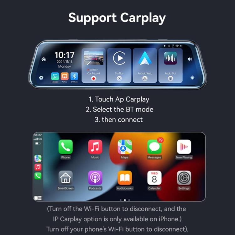 Yesido KM24 9.66 inch HD Image Reversing Assist CarPlay Streaming Rearview Mirror Dash Cam Yesido KM24 9.66 inch HD Image Reversing Assist CarPlay Streaming Rearview Mirror Dash Cam